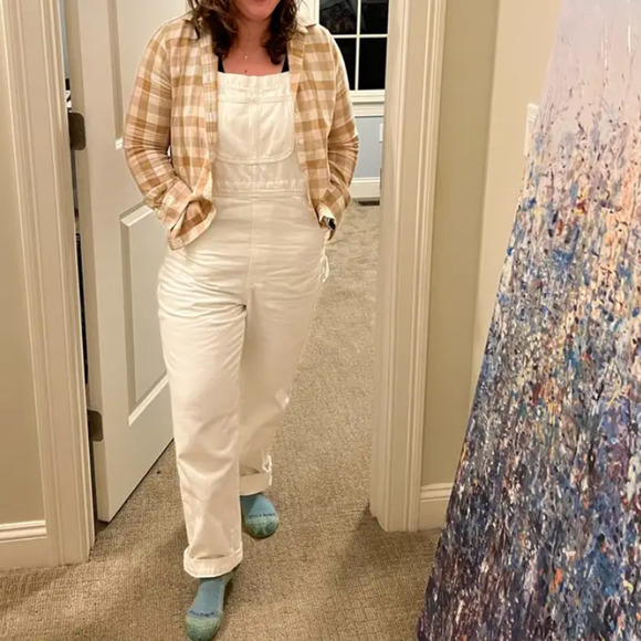 Madewell White Denim Overalls XS Tapered Carpenter Preppy Classic Oversized $158 - Picture 4 of 9